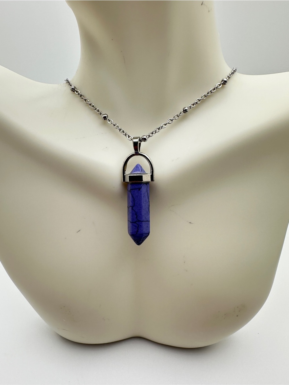 Blue Stone Pendant Necklace - Silver Chain